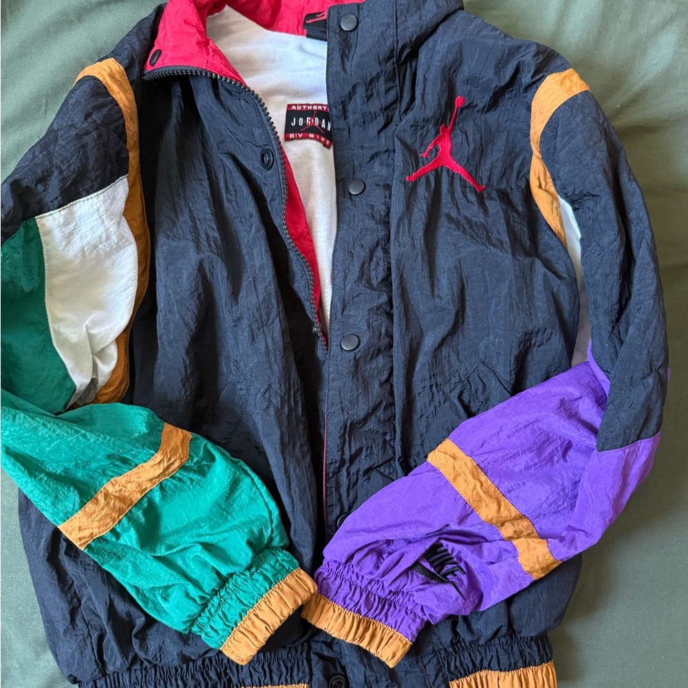 Jordan Black Windbreaker with Teal, Purple & Gold Accents